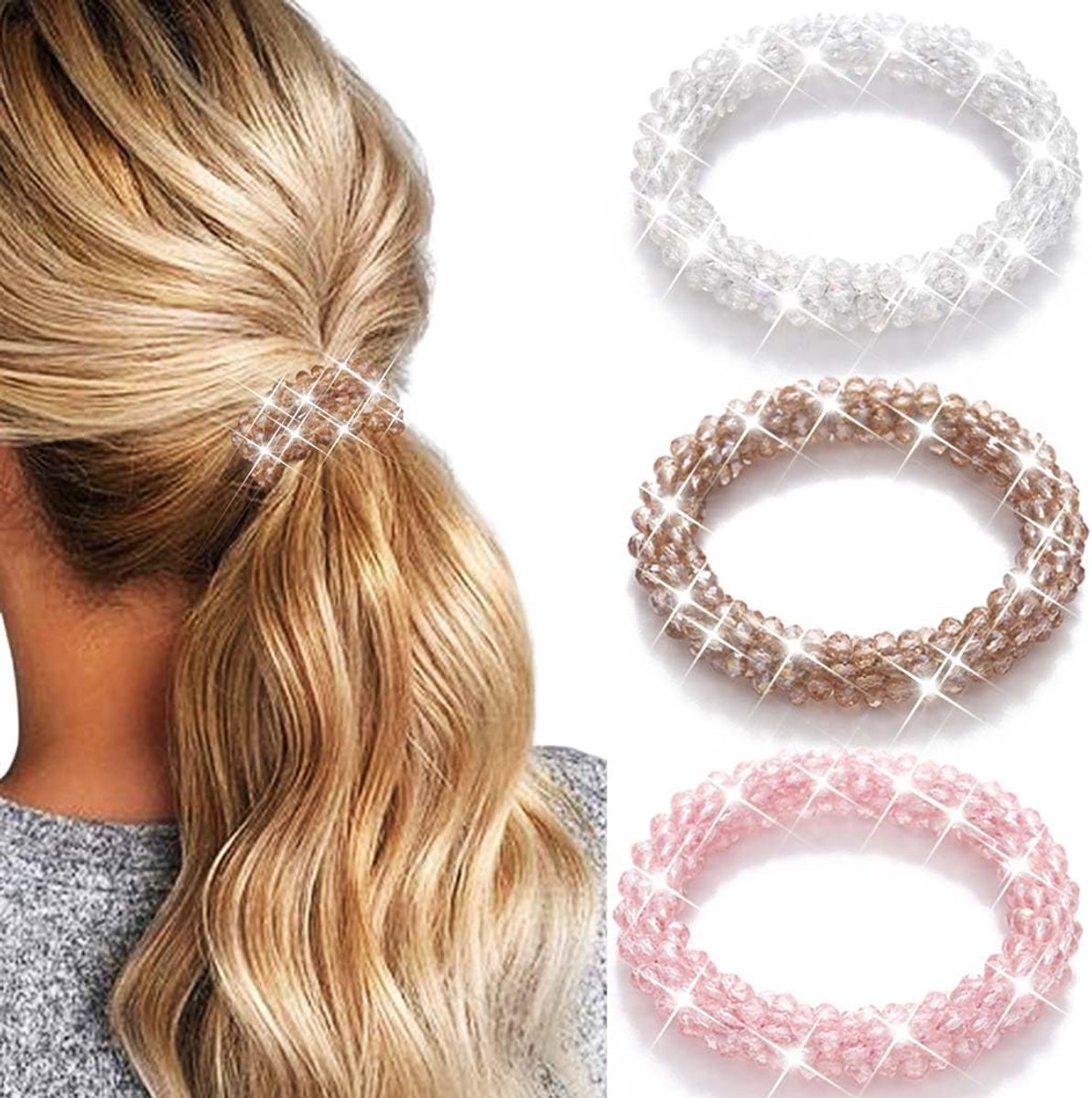 Haarband met rhinestones - 7cm elastische scrunchie - sprankelend design - perfect voor speciale gelegenheden - ShopVlot