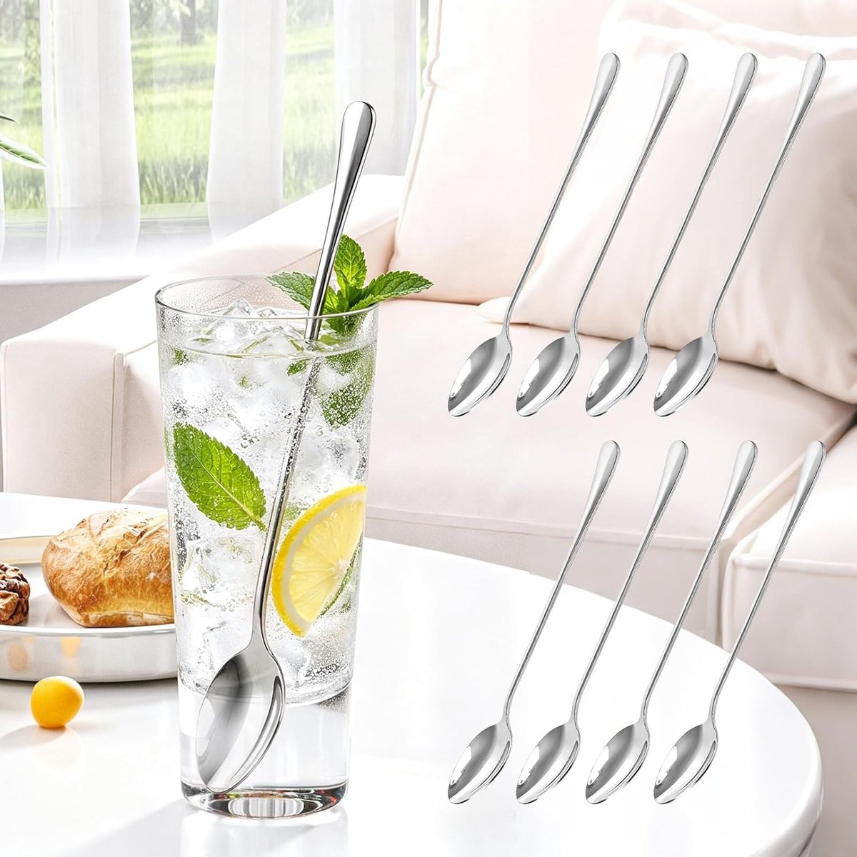 Lange lepelset 19,5 cm - roestvrij staal - vaatwasmachinebestendig - ideaal voor hoge dranken - ShopVlot