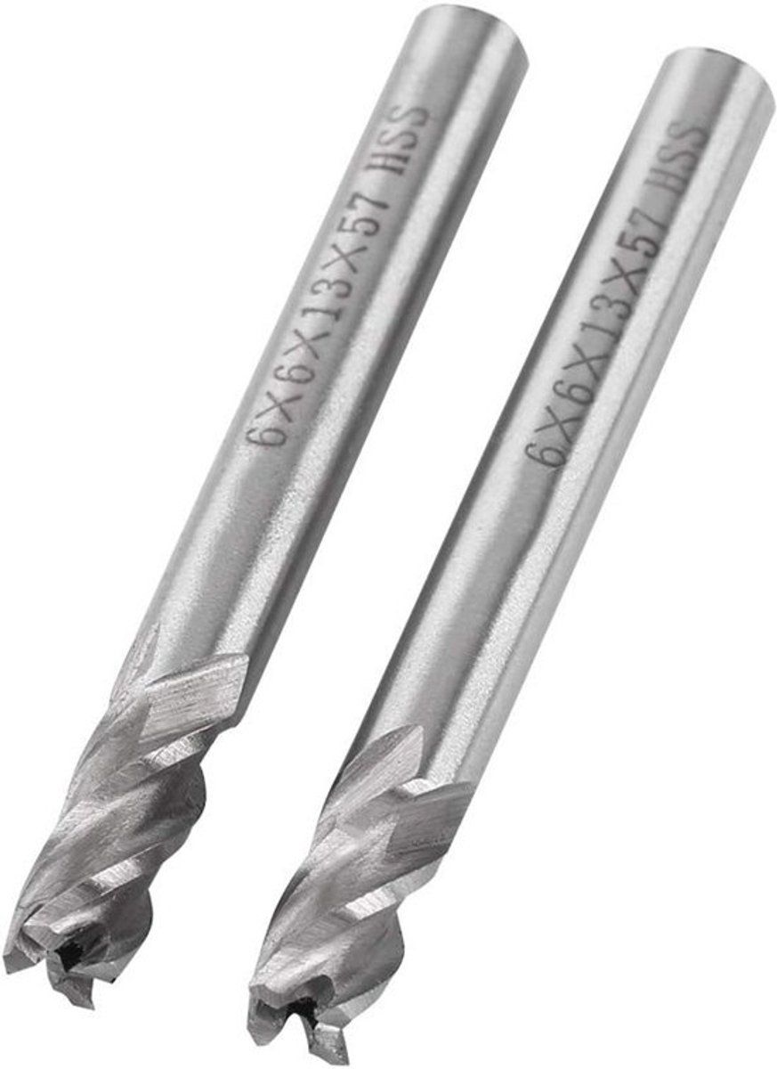 Frees 2 Stuks - HSS Frees - 6 mm Snijdiameter - 4 Fluiten - Schacht 6 mm - Totale Lengte 57 mm - Freesbit