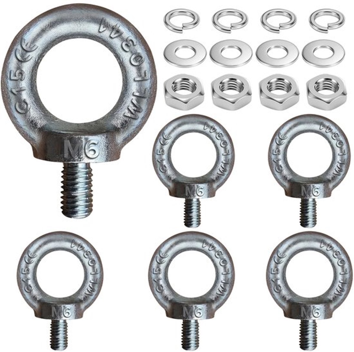 Ringschroef M6 - 6 Stuks - Draagvermogen 90 Kg - Oogbout - Bevestiging/Ophanging - Verzinkt C15 - DIN 580