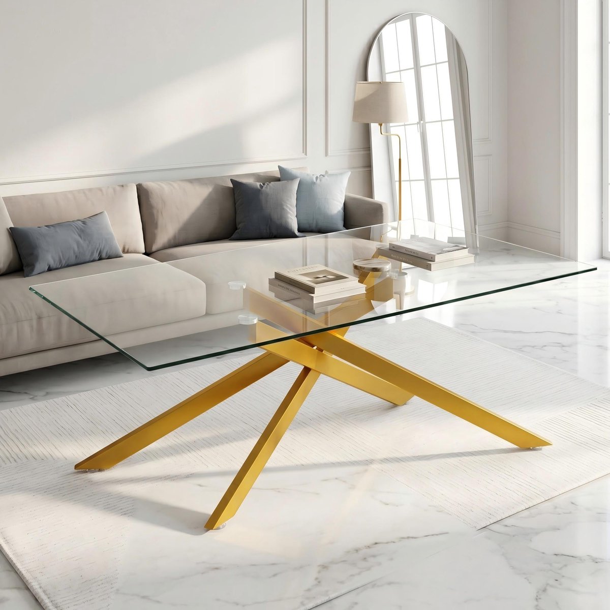 Glazen Salontafel 120x60 cm - Sofatafel Met Gehard Glas En Gouden Metalen Frame Goud
