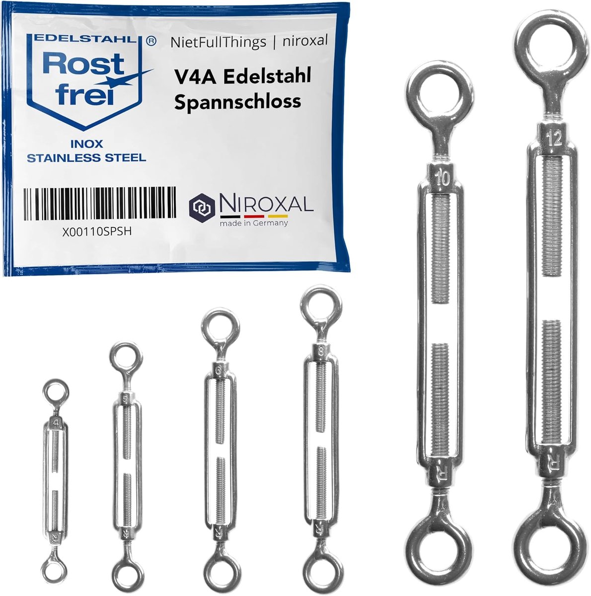 RVS haak-oog 5 mm - 2 stuks - V4A (A4) - voor het spannen van kabels - ShopVlot