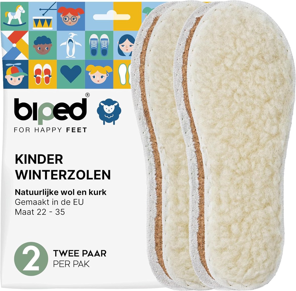 Kinderschoenen winterinlegzolen 29 - schapenwol en kurk - warm en duurzaam - optimale warmte-isolatie - ShopVlot