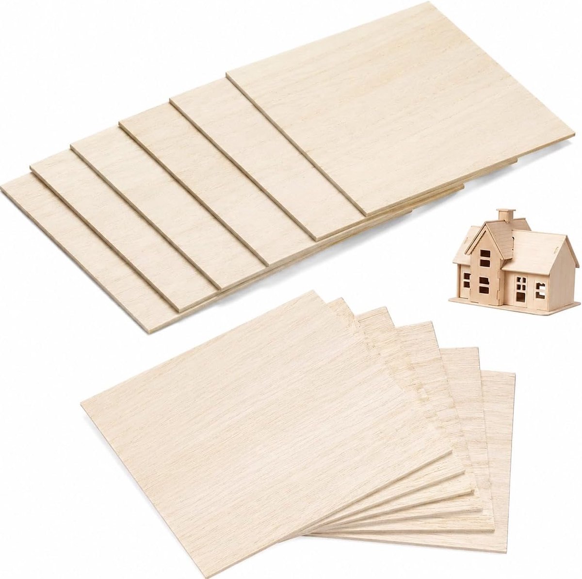 Houten monsterplaat set van 12 stuks - 200 x 100 x 1 mm - lichtgewicht paulowniahout - ideaal voor DIY houtkunst - ShopVlot