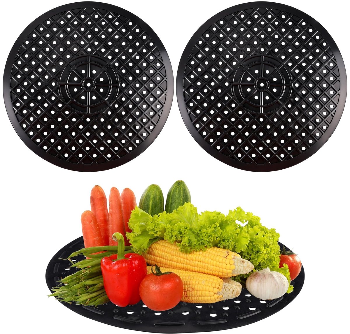 Solidchoice - Set van 2 Ronde Spoelbakmatten van Rubber 31x31cm