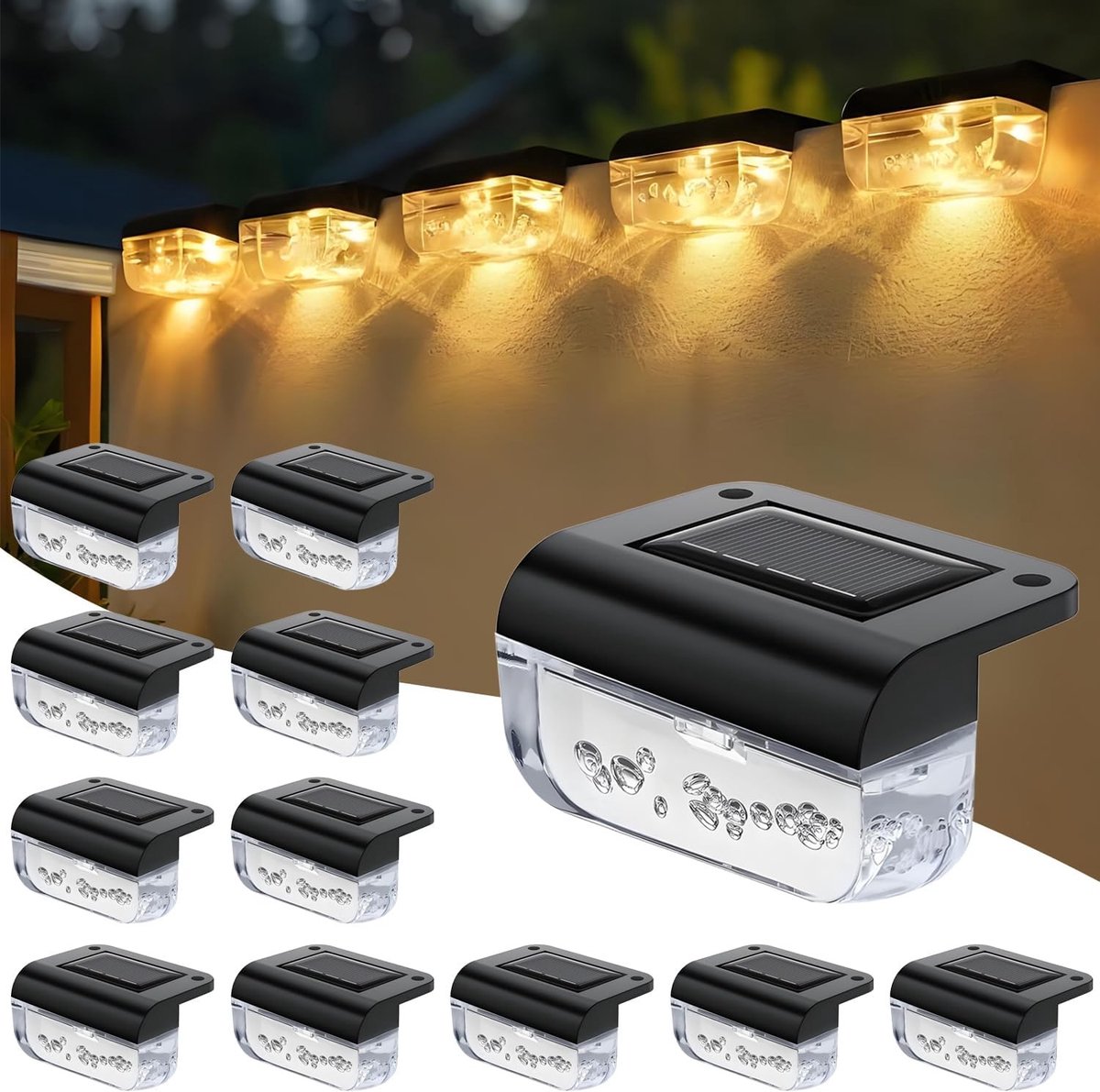 Solar Tuinverlichting Buiten - Warm Wit - LED Zonne-omheiningsverlichting - Waterdicht met Eenvoudige Installatie - Voor Tuin, Trap en Terras
