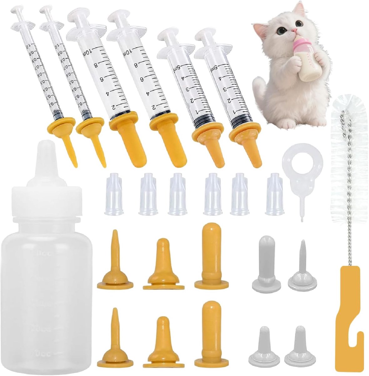 Fles voor puppy's en kittens - 60 ml fles met spuiten en spenen - veilig voeden met anti-versliklepel - ShopVlot