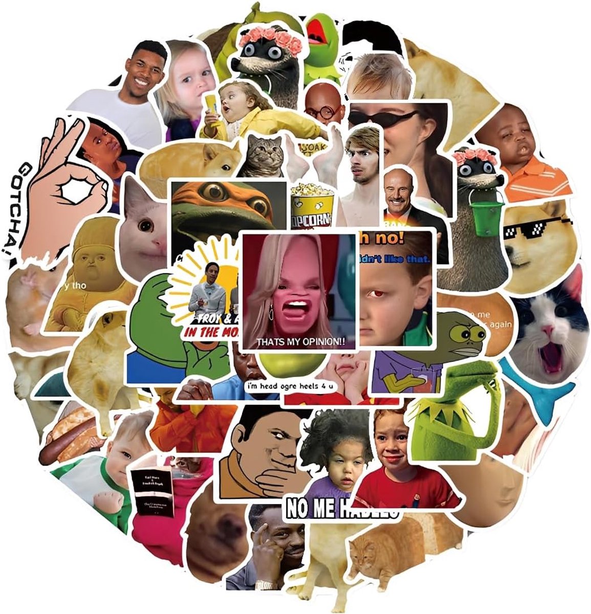 Memes stickers set van 50 - trendy en grappig - waterproof - perfect voor creatief gebruik - ShopVlot
