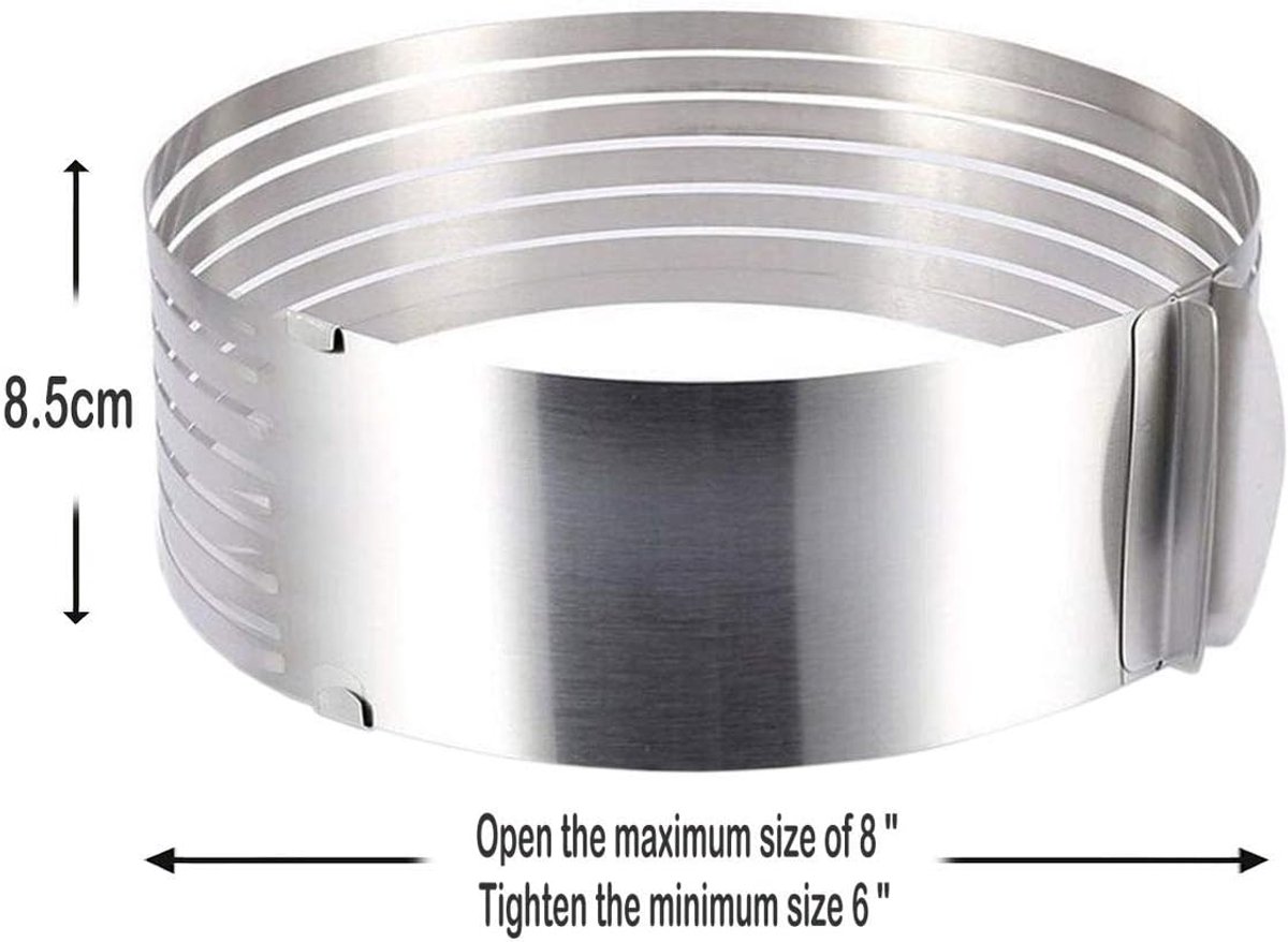 Cake snijder 16,7 cm - roestvrij staal - verstelbare diameter - perfect voor laagjescakes - ShopVlot