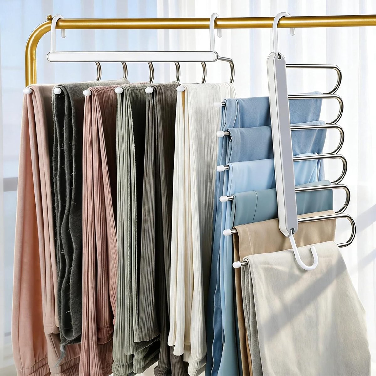 Broekstandaard - Wit - 32,5 x 31,5 cm - Roestvrij Stalen Multifunctionele Hanger - Voor Kleding en Handdoeken