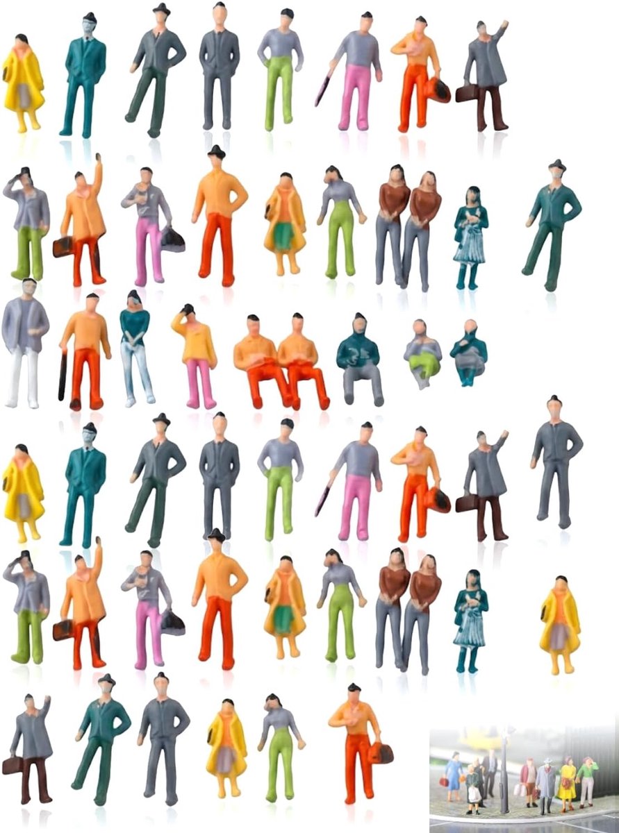 Miniatuur Figuren Set 50 Stuks - Schaal H0 1:75 - Diverse Houdingen - Ideaal voor Modelbouw - ShopVlot