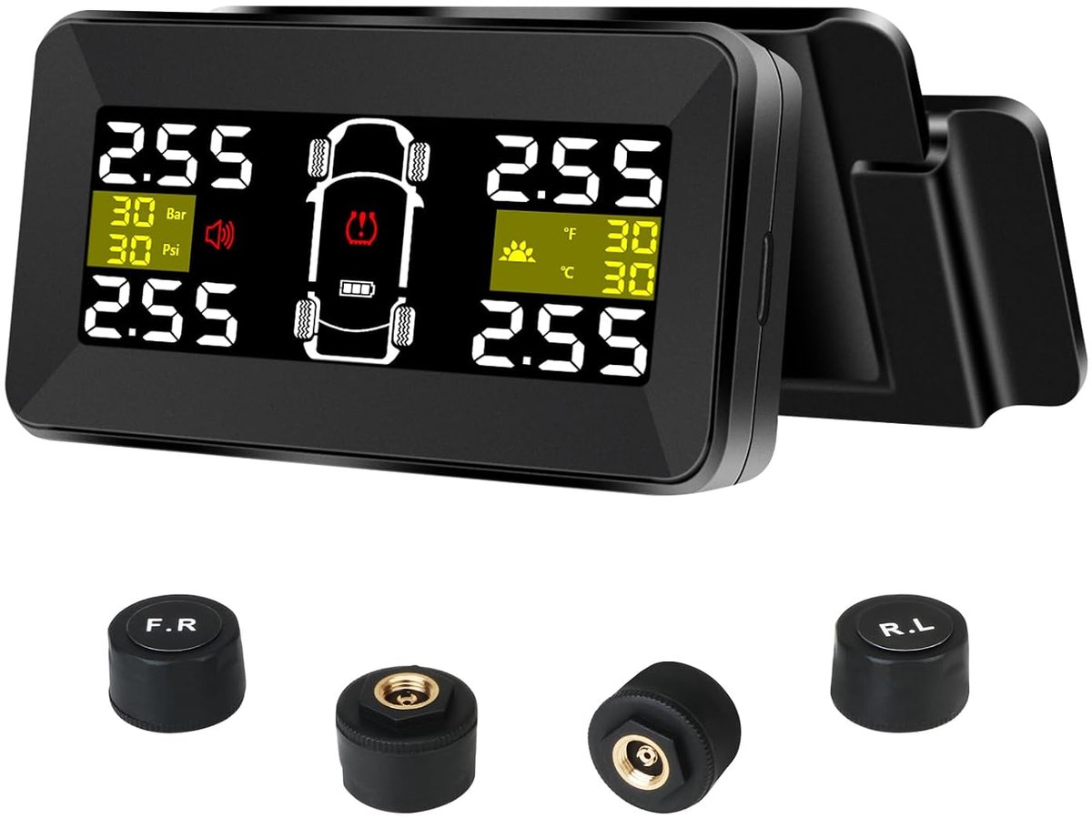Vtopek Wireless Solar TPMS Tire Pressure Monitoring System - 3.5 Inch, Detachable, 4 External Sensors, Real-Time - ShopVlot