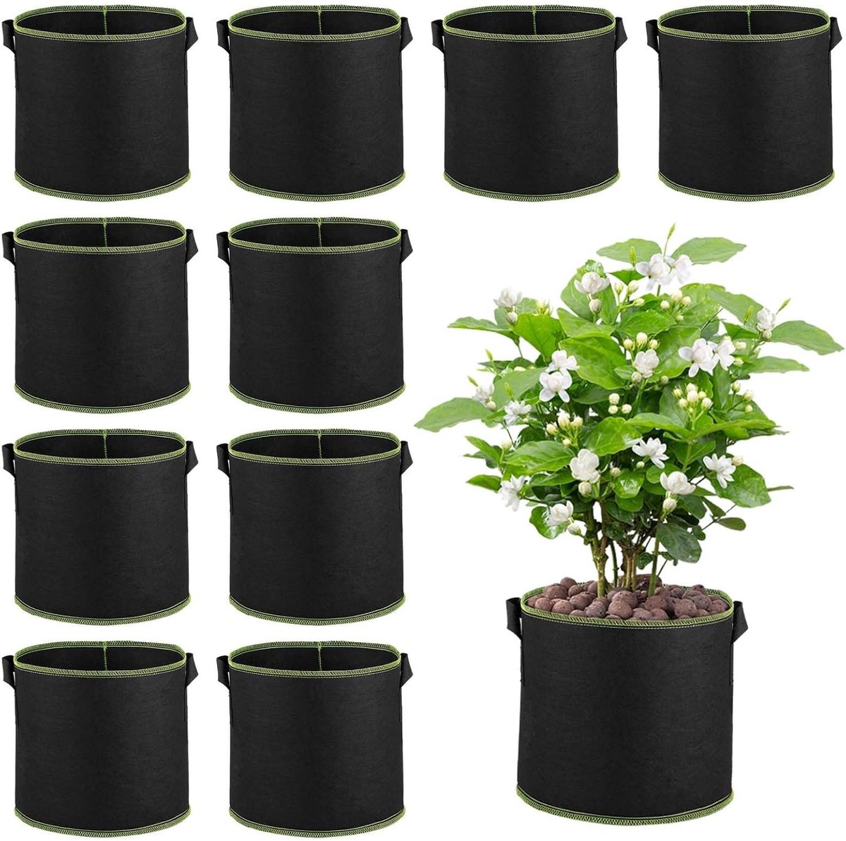 Herbruikbare Plantentassen voor Tuinieren - 10 Stuks, 1 Gallon, Ademend en Waterdoorlatend, Perfect voor Tuin, Balkon en Binnengebruik