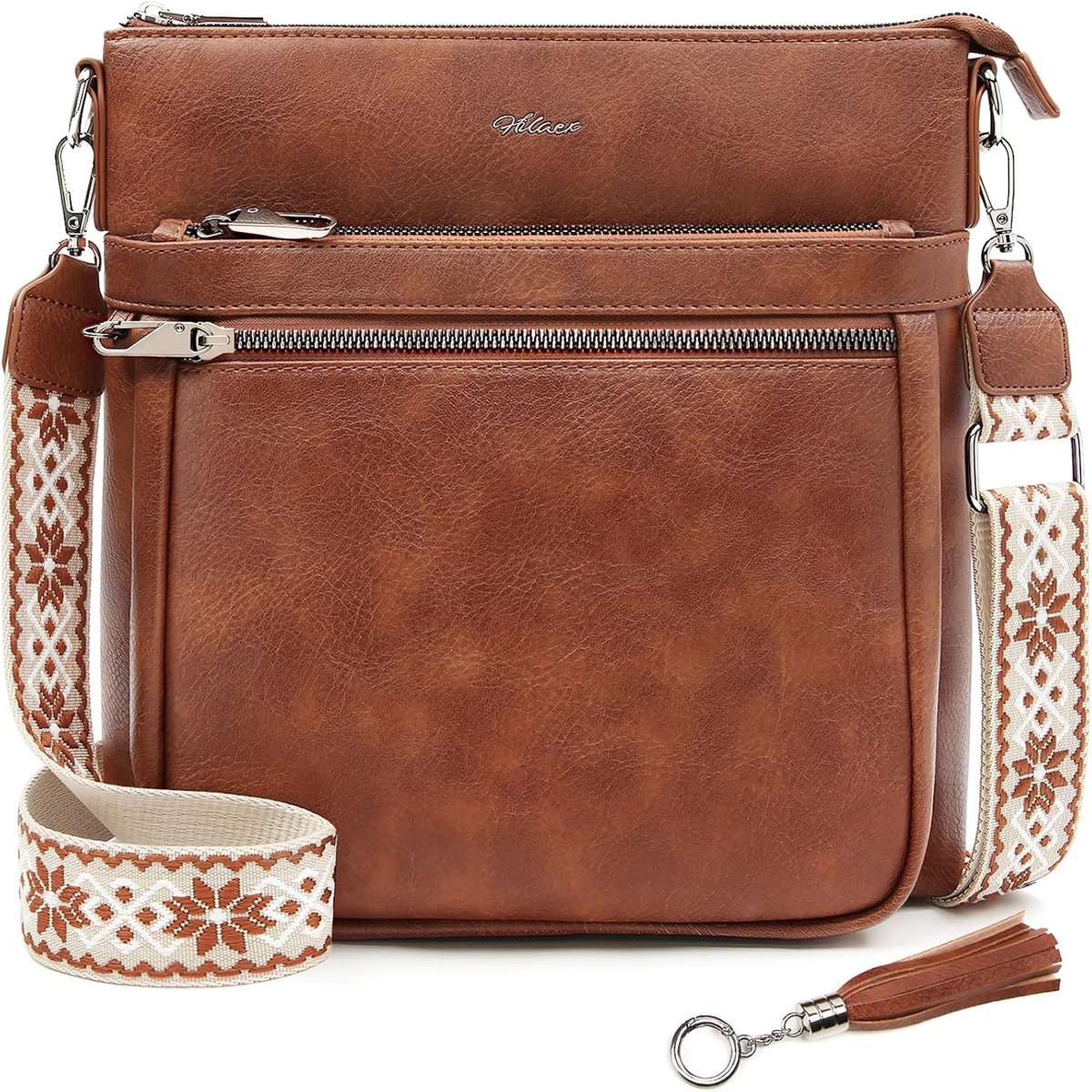 Women's Anti-Theft Shoulder Bag Handbag with Many Compartments PU Leather Crossbody Bag with Adjustable Removable Wide - ShopVlot
