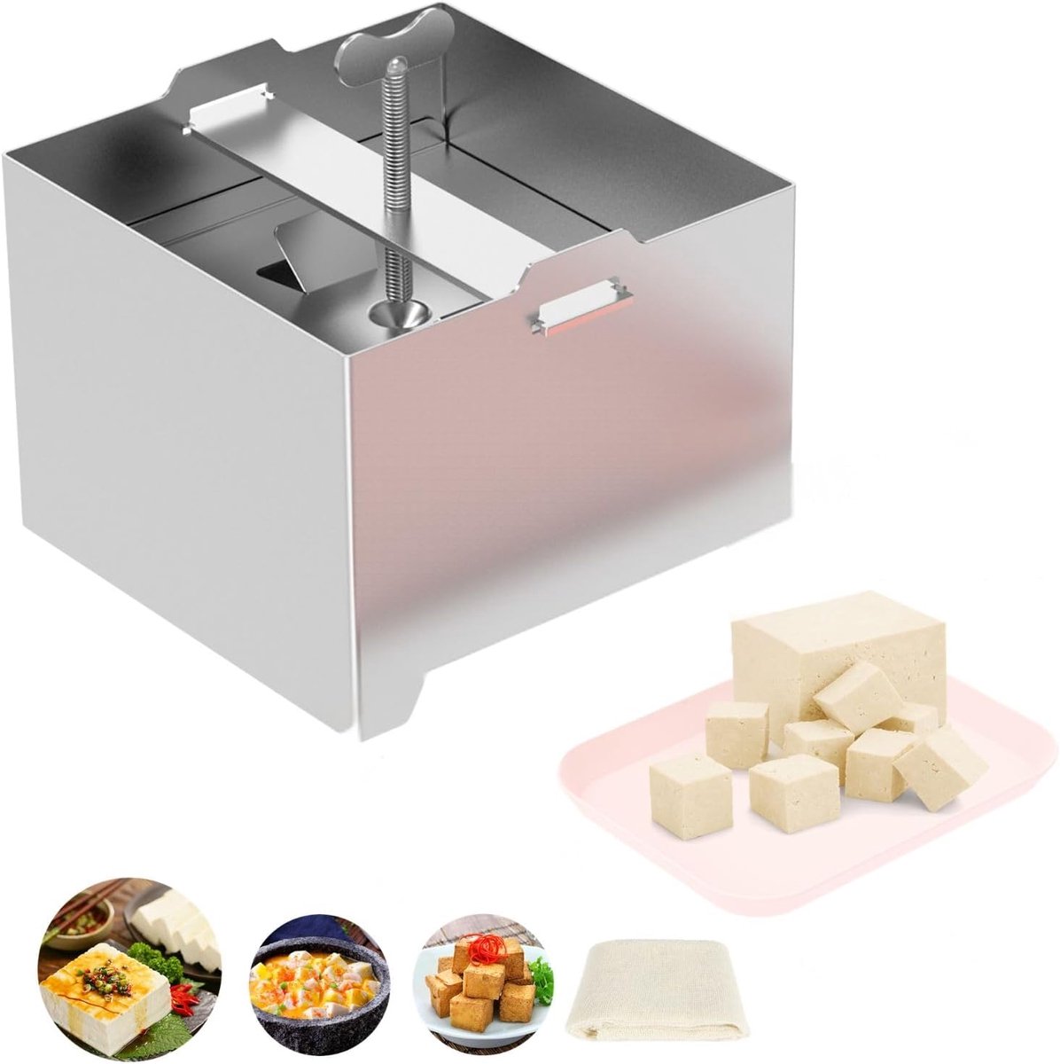 Tofupers, roestvrij staal, 500 g, tofu-pers met opvangbak, zeefdoek, paneer maker, drukregeling voor zelfgemaakte - ShopVlot