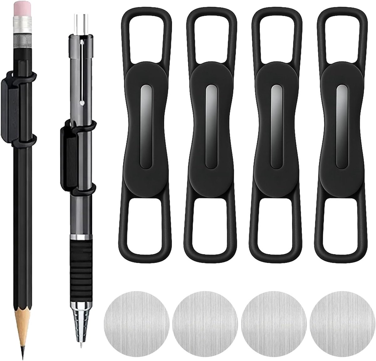 4 stuks magnetische pennenhouderset, draagbare penhouder van siliconen, zelfklevende stiftclip, kantooraccessoire voor - ShopVlot