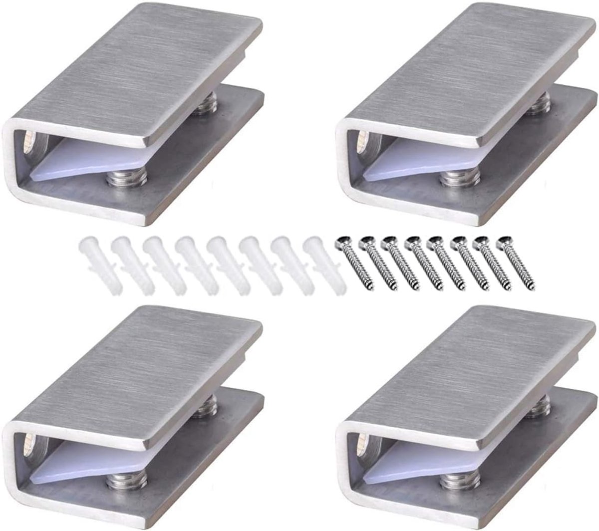 Brushed Stainless Steel Glass Clamp 4 Pieces Stainless Steel 304 Glass Clamp Glass Shelf Holder Wall Mounted Glass - ShopVlot