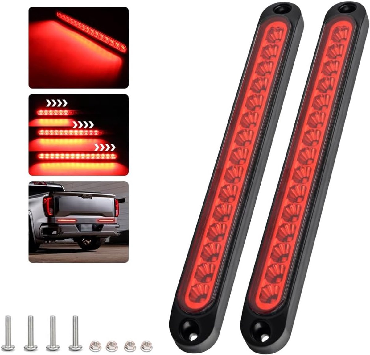 Brake Light Bars, 15 LEDs, Pack of 2, 12-24V Waterproof Rear Light Dynamic Daytime Running Light for Car, SUV, RV - ShopVlot
