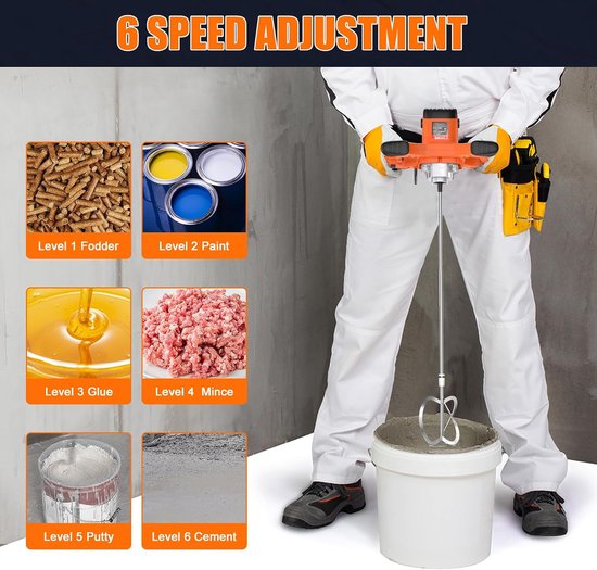 IMAYCC Mortar Stirrer, 2100W Concrete Mixer, 6 Speed Concrete Stirrer, Whisk, Mortar Mixer M14, Stirrer Mortar Mixer - ShopVlot — afbeelding 4
