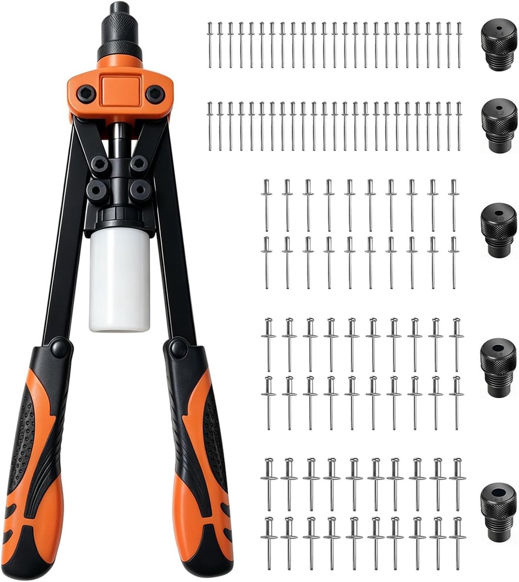 33 cm klinknageltangset met 110 klinknagels voor blindklinknagels met 6,4 mm-2,4 mm blindklinknagels, 5 verwisselbare - ShopVlot