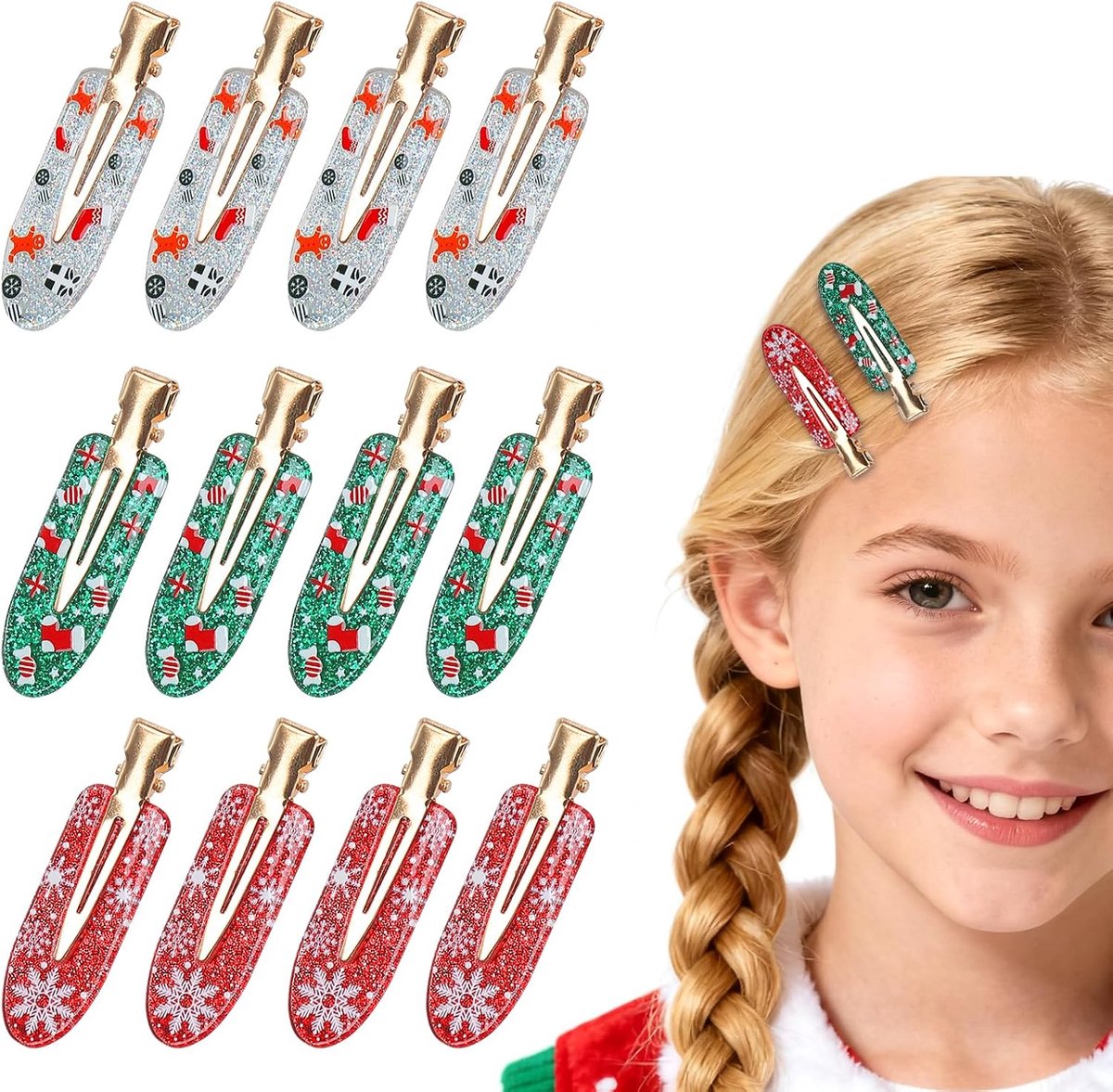 Kiiwah 12pcs no fold hair clips Xmas - ShopVlot