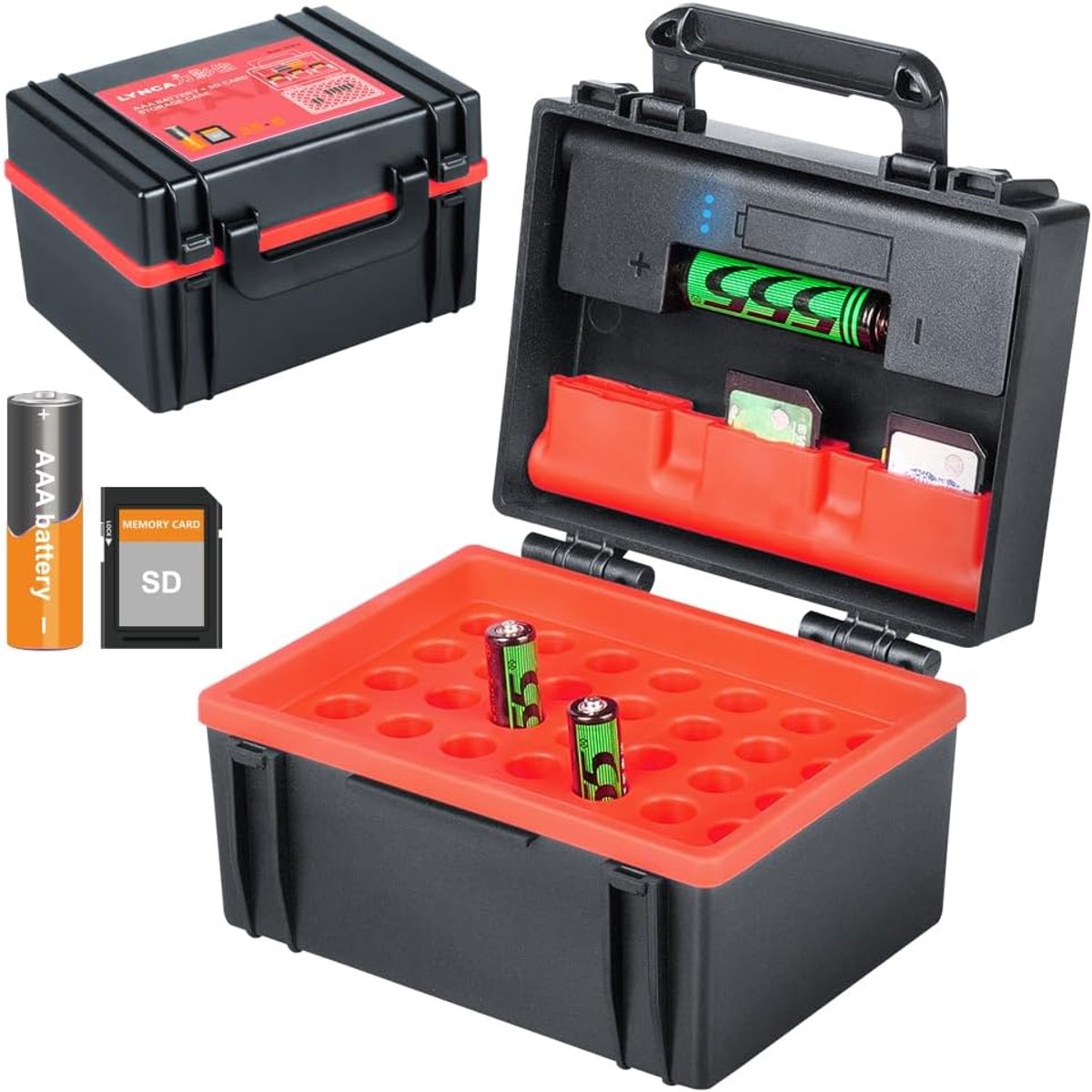LYNCA Hard storage box for AAA batteries and SD cards, capacity 35 batteries and 6 cards, with integrated battery - ShopVlot