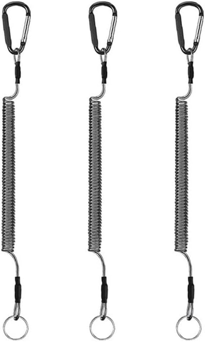 Pack of 3 Retractable Key Chains – 1.2m Long Black Carabiner Carabiner with Strap for Men, Women and Campers - ShopVlot