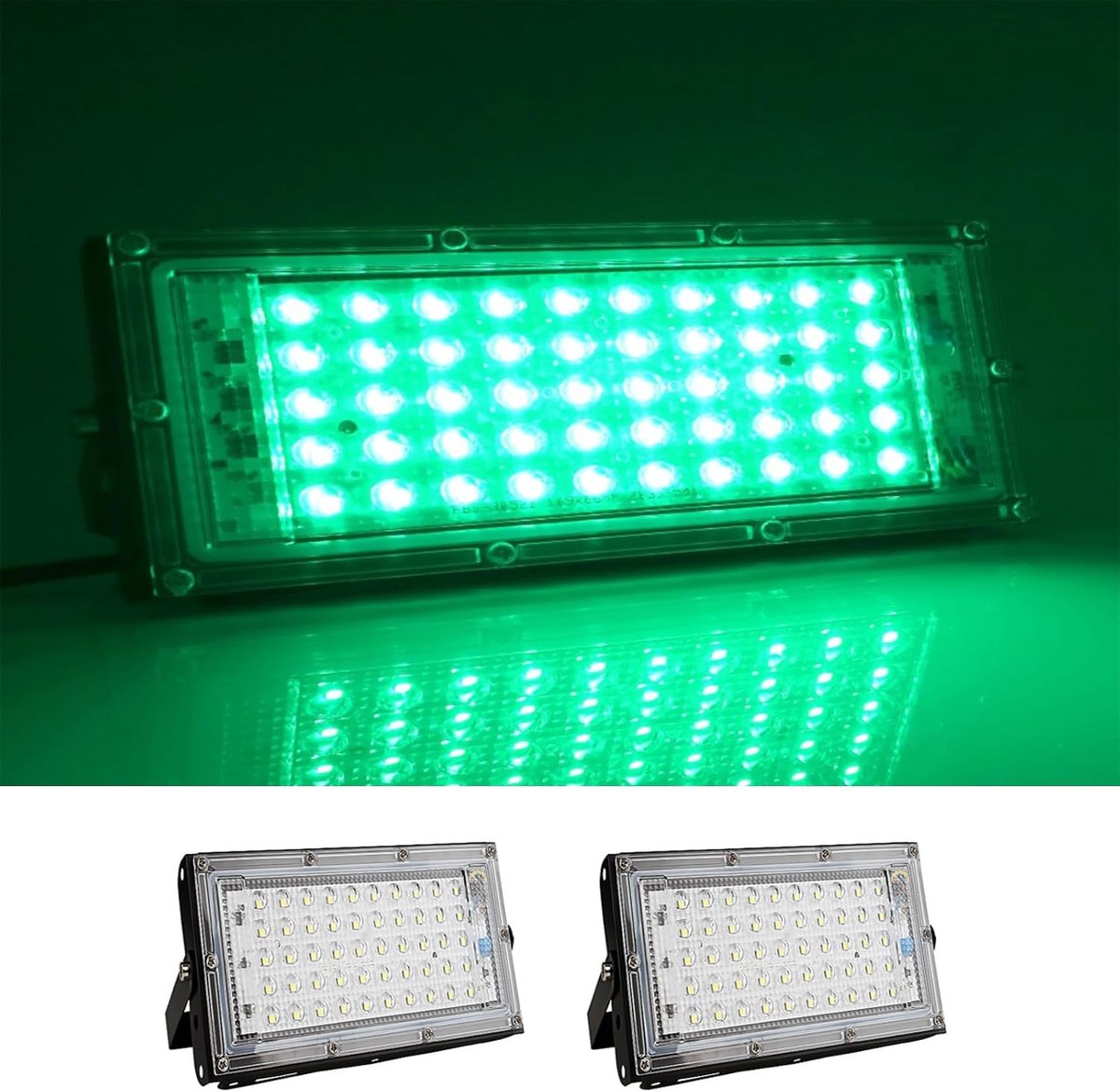 Set of 2 Outdoor Spotlights, 50 W, 4800 LM, Green, Waterproof, IP66, for Courtyard, Garden, Garage, Lawn, Courtyard - ShopVlot