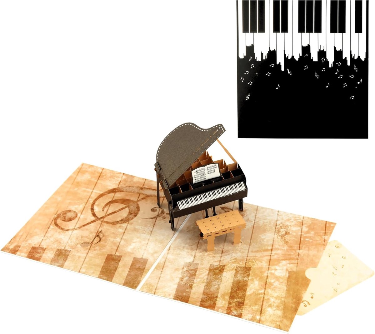 3D Pop Up Card Piano - Elegant Music Card with Wings and Sheet Music - ShopVlot