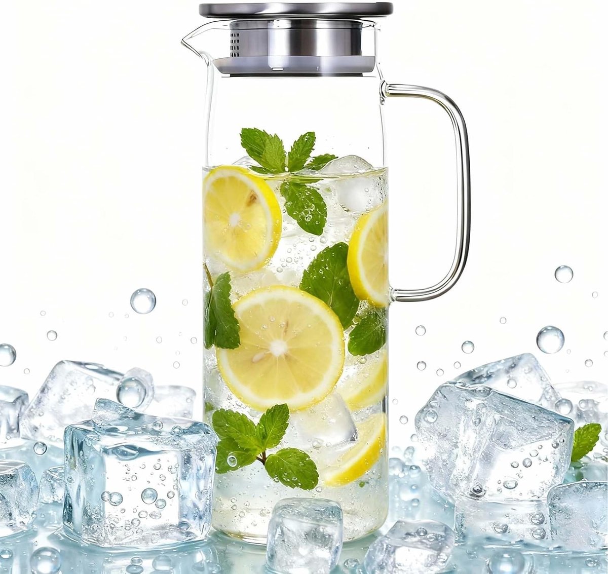 Glazen Decanteerkan 1,5 Liter met Deksel en Tuit voor Ijsthee, Sap en Warm Water