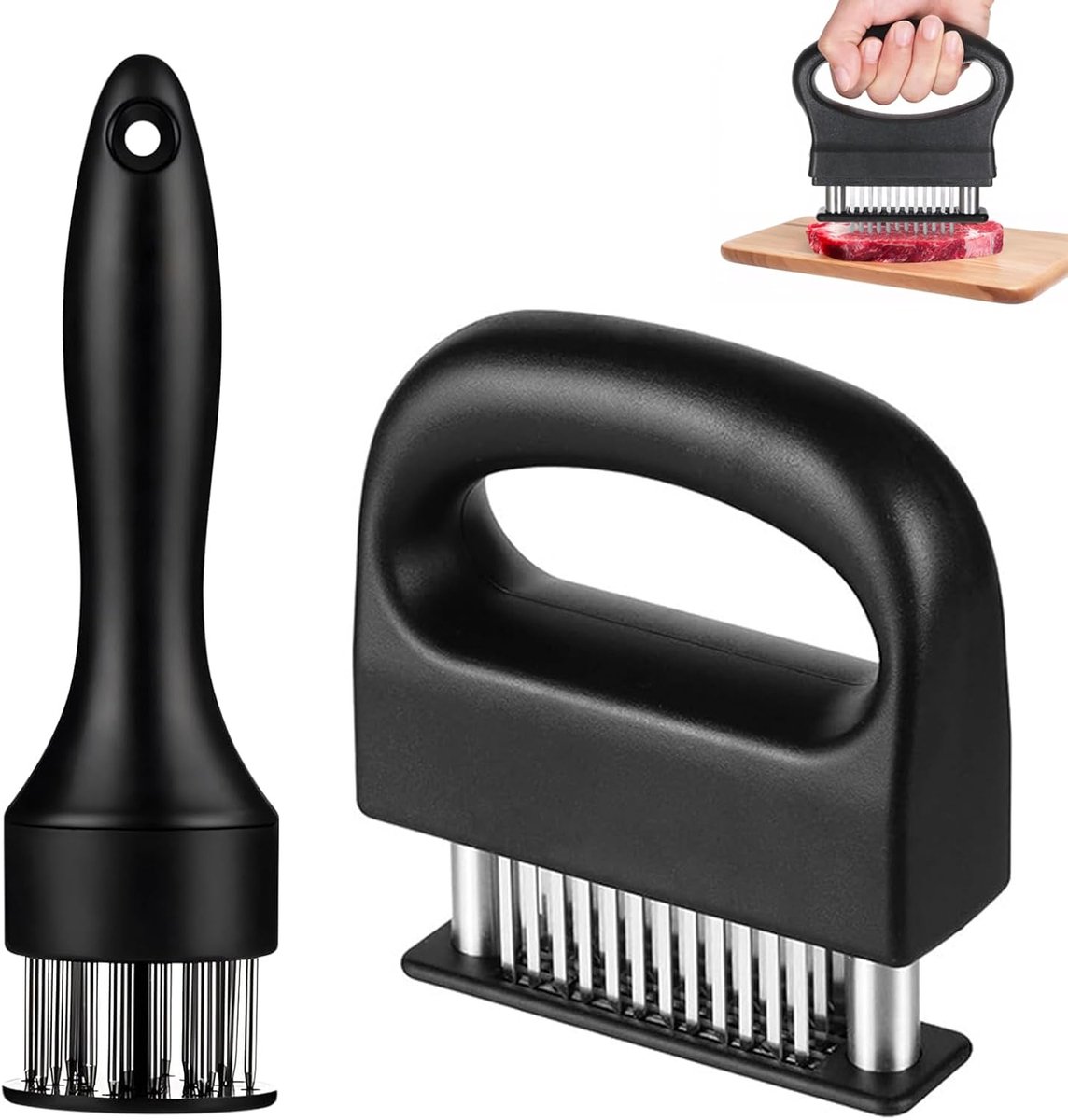 2 pieces steakers, meat maker, schnitzel beater, stainless steel, non-slip, with 48 knives and 21 knives for steak - ShopVlot