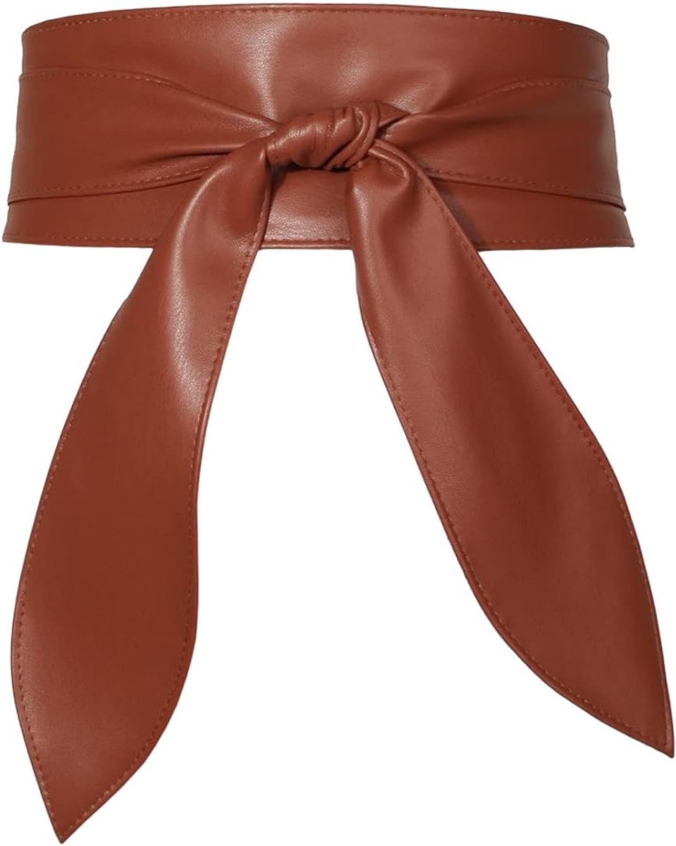 LumiSyne Women Obi Belt Wide Cinch Belt Soft PU Leather Tie Up Wrap Round Waist Belt Knotted Waistband Corset Belt for - ShopVlot