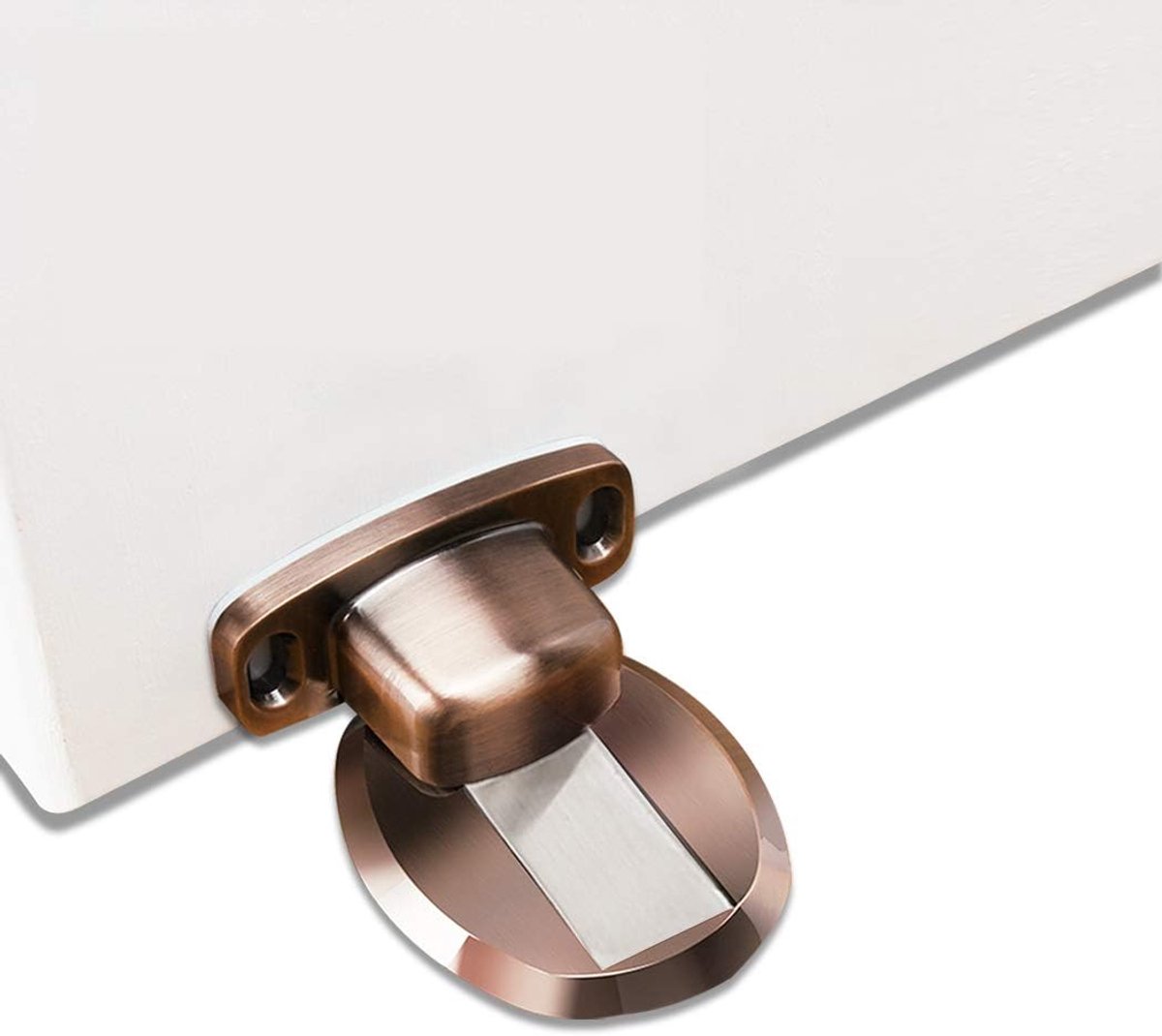 Strong Magnetic Metal Door Stopper with 3M Floor Mounted Adhesive Cover Screws, 1 Piece, Bronze Red - ShopVlot