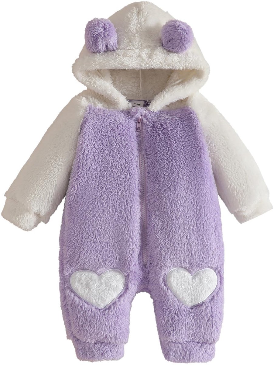 Pasgeboren Baby Meisje Beer Outfit Baby Winter Lange Mouw Fleece Jumpsuits Capuchon Rits Hoodies Sneeuwpak Uit één stuk - ShopVlot