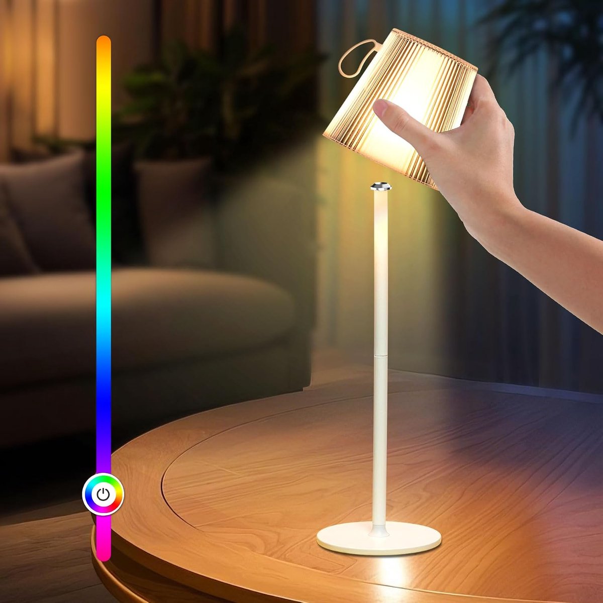 LED Table Lamp, Dimmable LED Battery, Wireless, White Light Colour 3000K + RGB Magnetic Design, IP54 Waterproof, for - ShopVlot