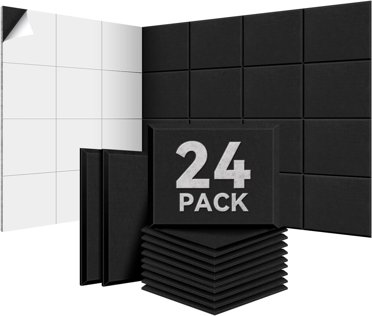Pack of 24 acoustic panels self-adhesive, 30*40*1 cm, covers 31 m² acoustic foam, soundproofing for walls and doors - ShopVlot