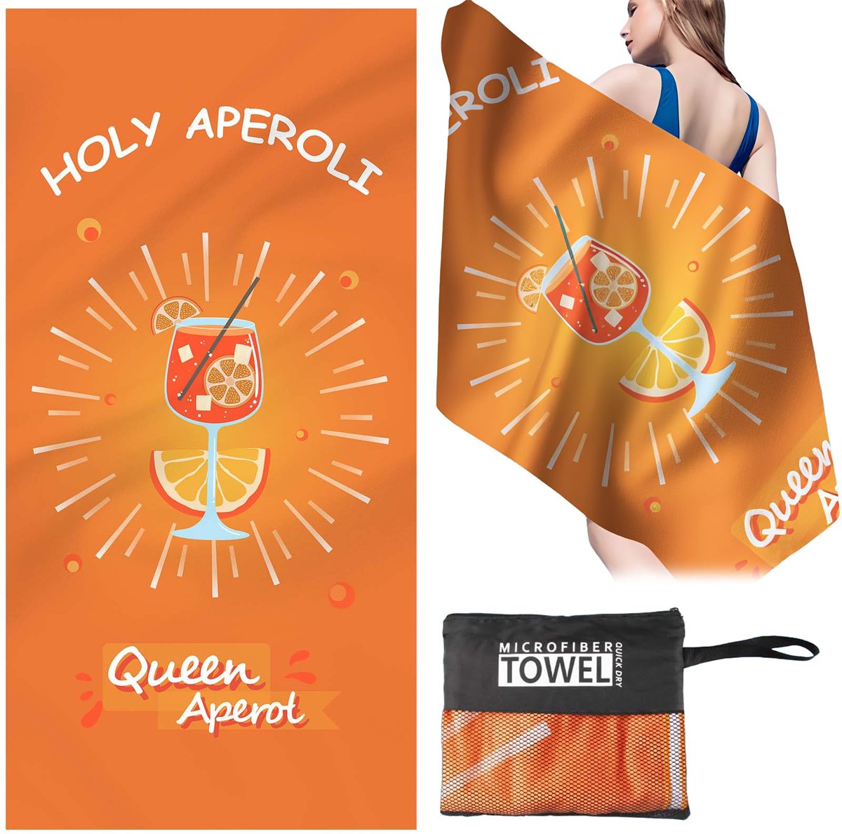 WDJLNZB Aperol Spritz grote badhanddoek 90 x 180 cm handdoeken 85% polyester, absorberend en sneldrogend strandlaken - ShopVlot