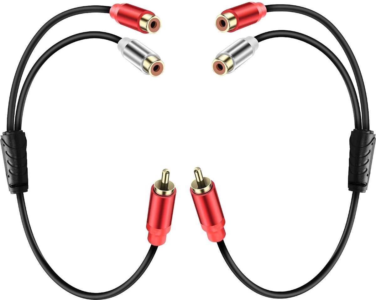 RCA to 2 RCA Y Splitter Audio Cable - Stereo Male to Female Adapter for Subwoofer - HiFi System - 0.98ft (2 PCS) - ShopVlot