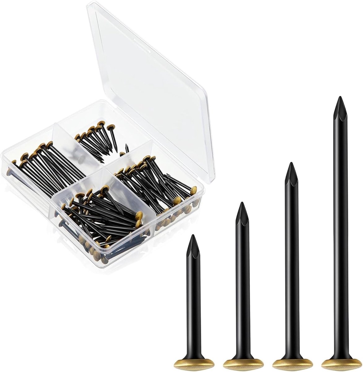 120 Stuks Fotospijkers met Messing Kop, Stalen Spijkers 20/25/30/40 mm, Betonnagels en Muurspijkers Set met - ShopVlot