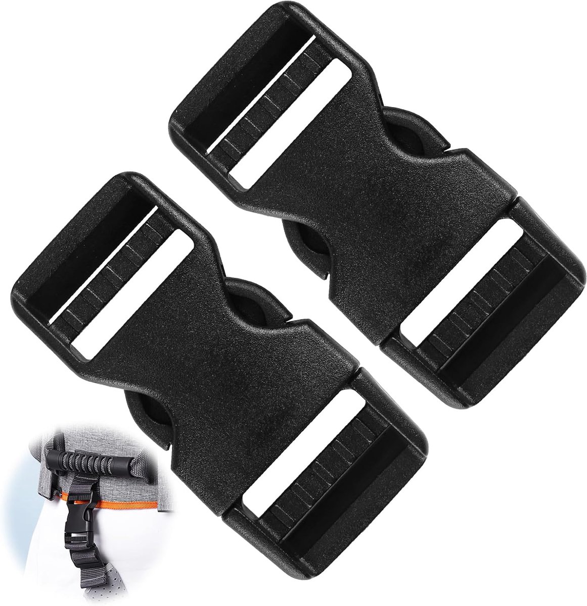 Pack of 2 25 mm Double-Sided Adjustable Black Plastic Snap Closure for Backpack, Pelvic Strap, Dog Collar, Fabric - ShopVlot