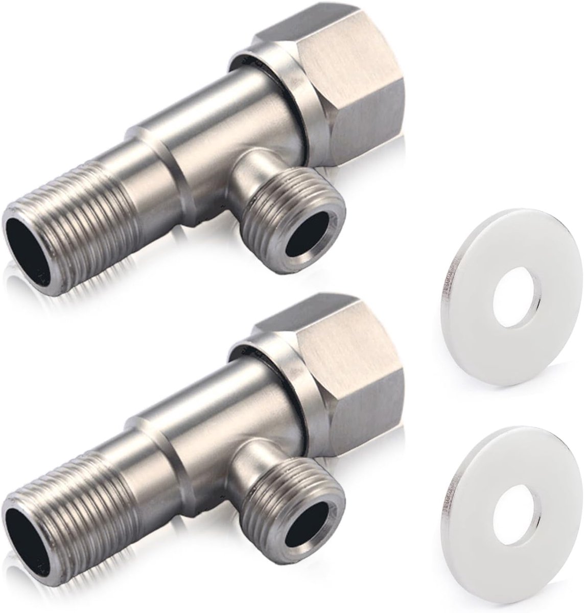 2 x Angle Valve, 1/2 inch, Angle Control Valve, Wall Connection, 3/8 Inches, Hose Connection, 304 Stainless Steel - ShopVlot
