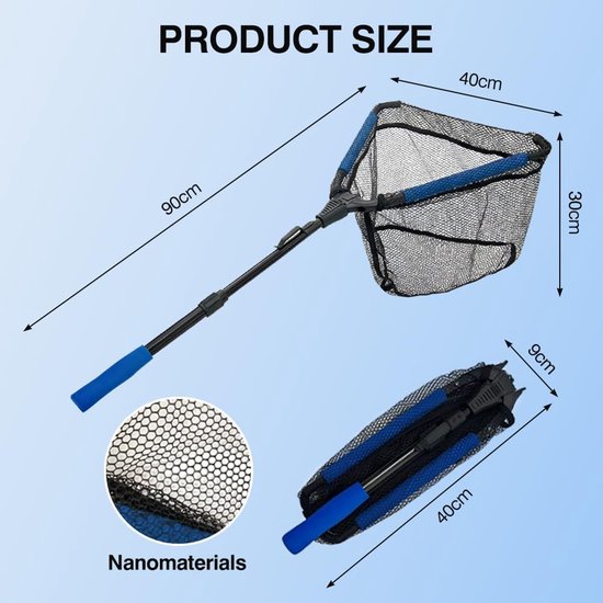 Schepnet 90 cm - opvouwbaar nylon - driehoekig frame - ideaal voor vijver en bootvissen - ShopVlot — afbeelding 5