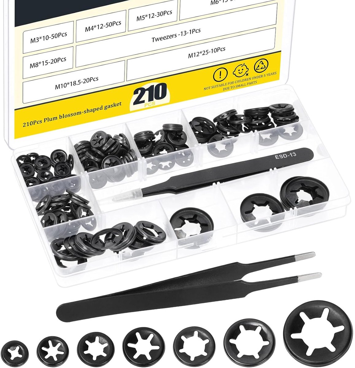 Binnentandschijven M3 M4 M5 M6 M8 M10 M12 - Push-on borgring - Snelspanschijven voor stevige bevestiging - ShopVlot