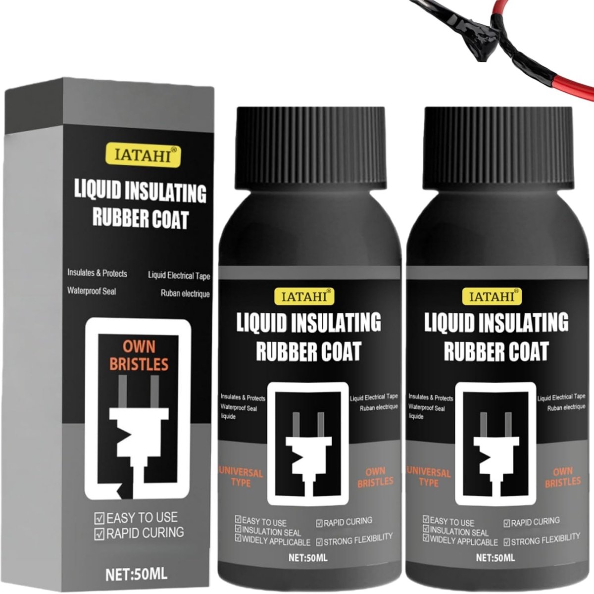 Vloeibaar rubber 2x50ml - zwarte isolatielijm - waterdicht - ideaal voor elektrische isolatie - ShopVlot