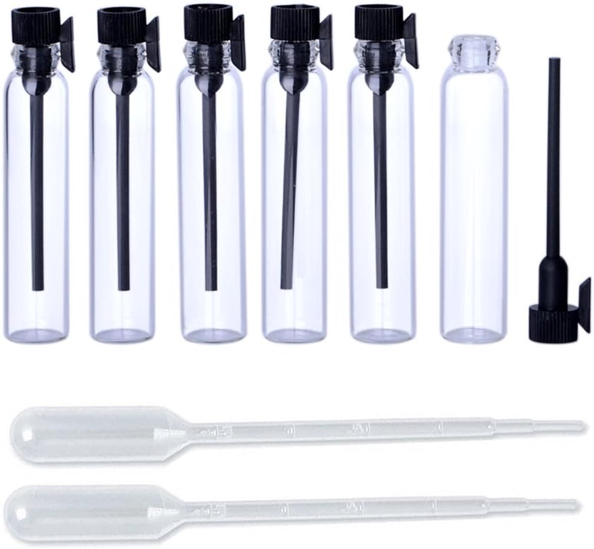 Mini parfumflessen 2 ml - glazen flessen met zwarte dop - ideaal voor reizen of feesten - ShopVlot