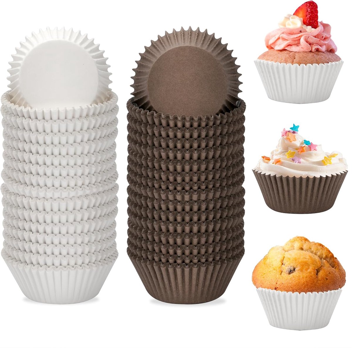Mini cupcake muffin moulds 400 stuks - wit, bruin - vetvrij papier - ideaal voor feesten - ShopVlot