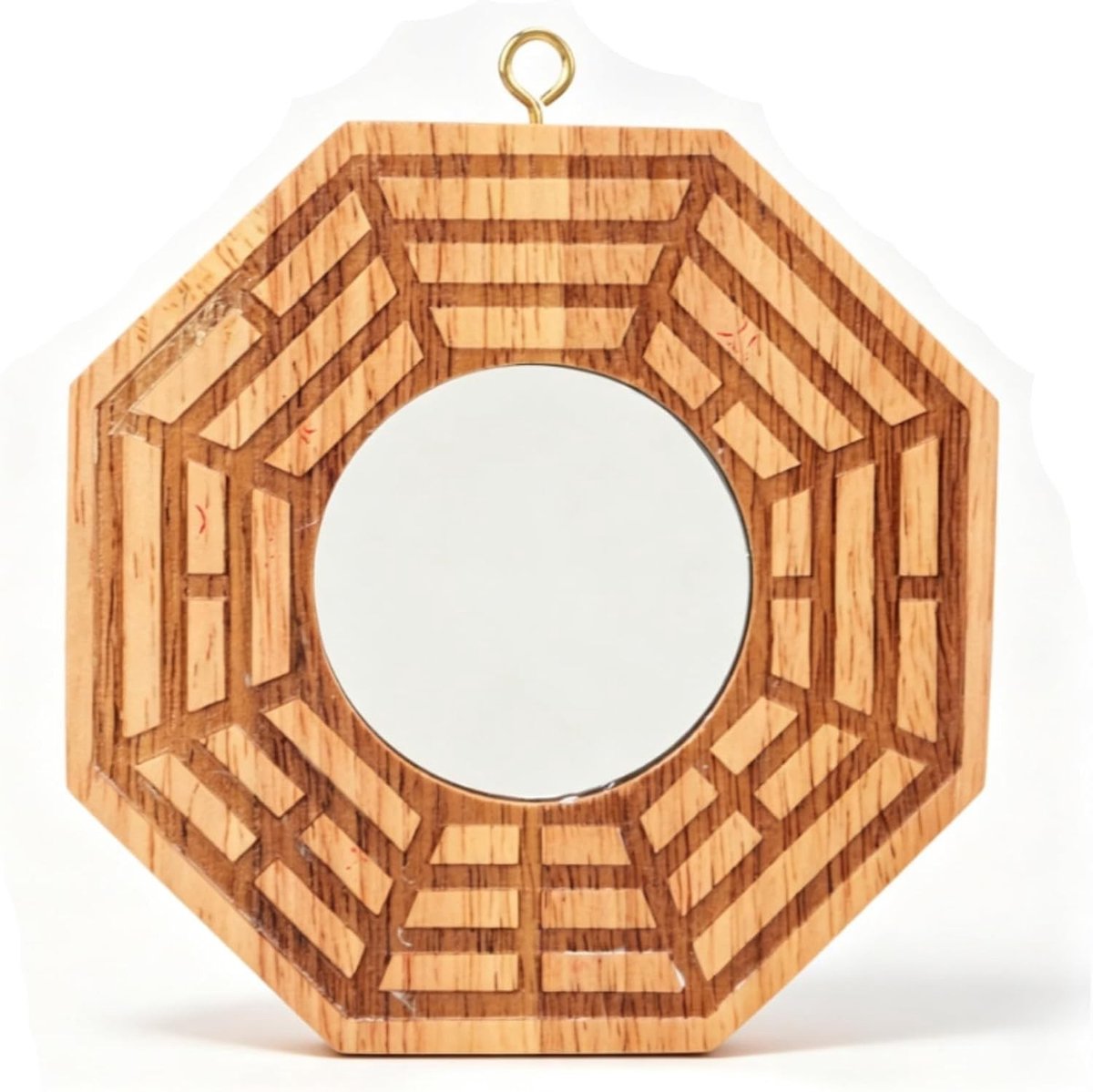 Traditionele Feng Shui Concaaf Spiegel voor Bescherming, Rijkdom en Geluk - Houten Buitendeurhanger Decoratie