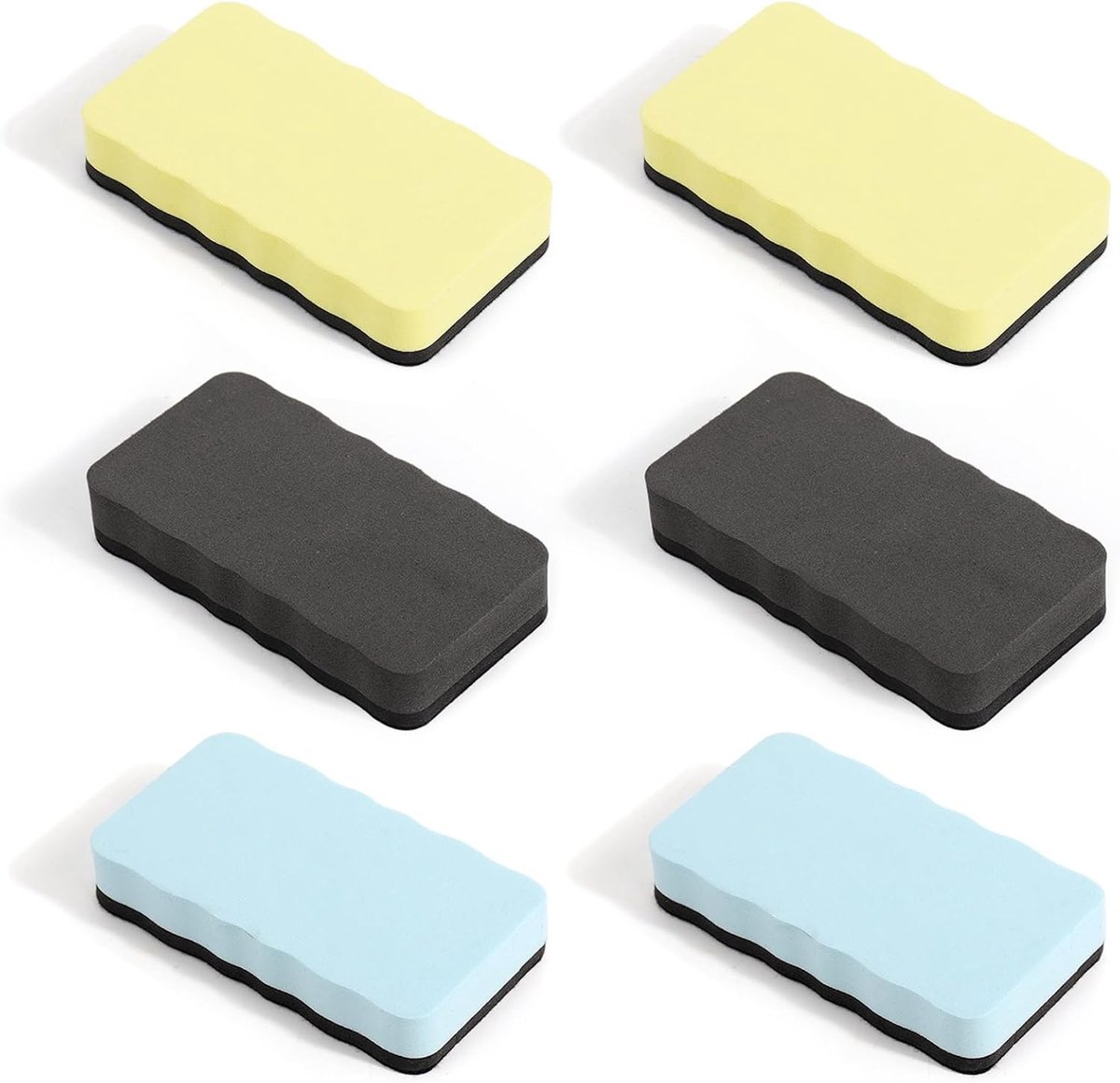 Whiteboardsponzen 6 stuks - magnetisch rubber - droog in 3 kleuren - ideaal voor school en kantoor - ShopVlot