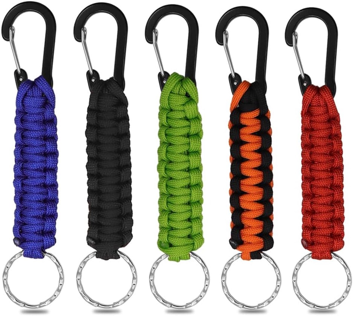 Paracord sleutelhangers set van 5 - multifunctionele gevlochten sleutelhanger met karabijnhaak - ShopVlot