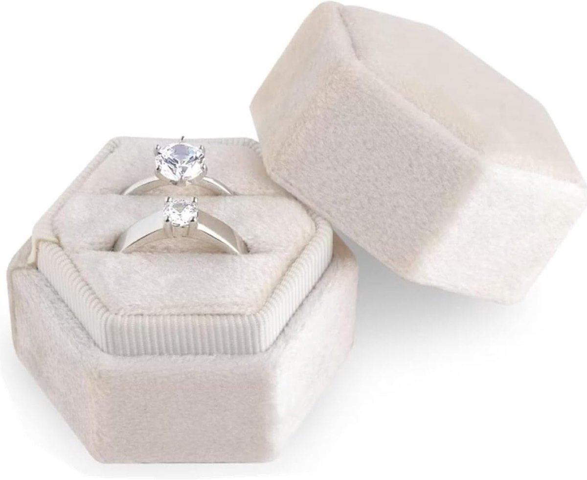 Sieradendoosje ring - fluwelen zeshoekige ringhouder - afneembaar deksel - perfect voor verlovingsvoorstel - ShopVlot